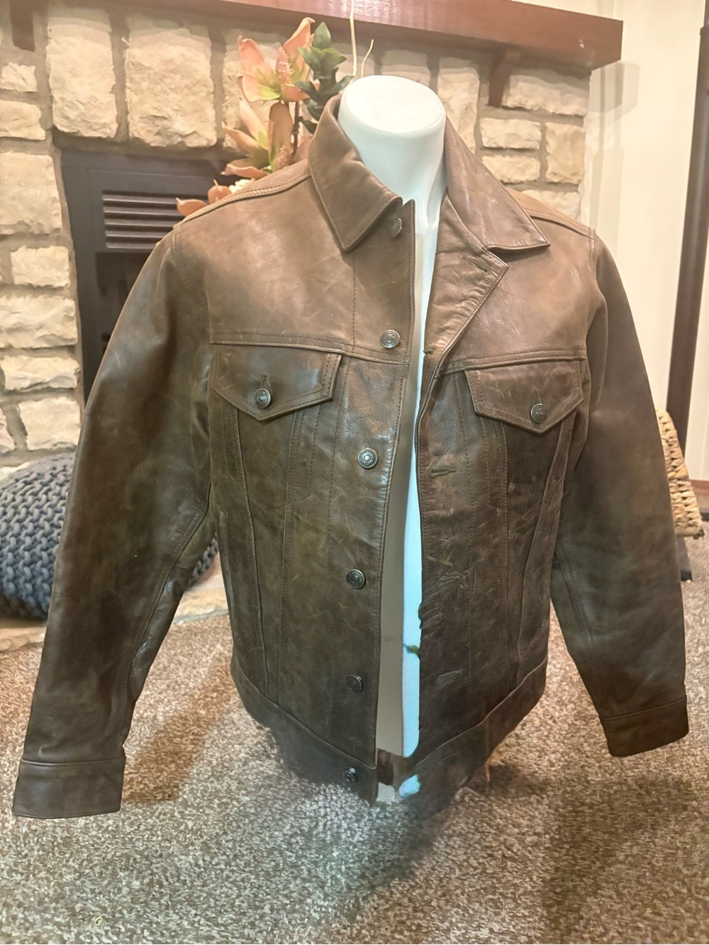 Gap Blue Jeans Distressed leather jacket